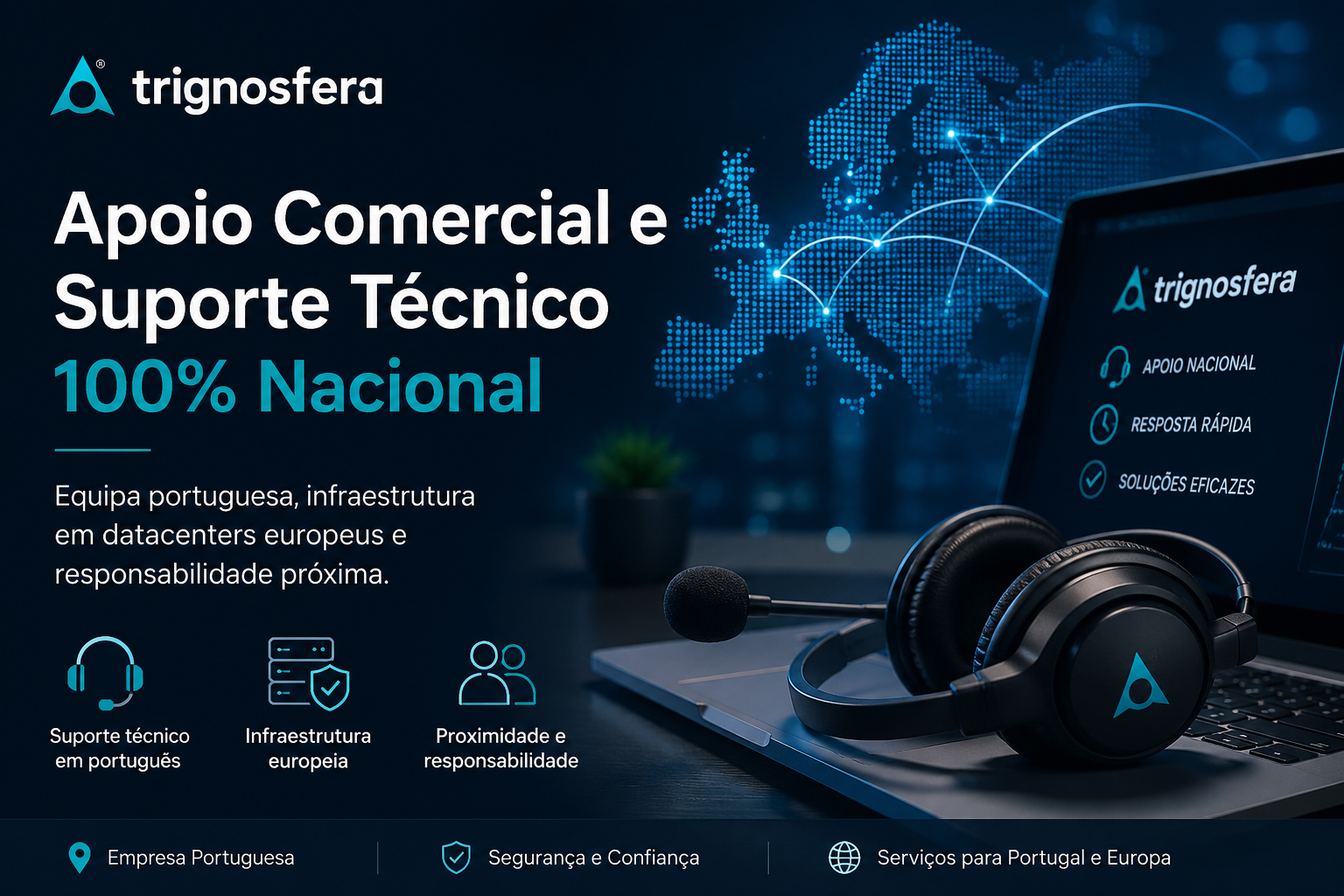 Apoio comercial e suporte técnico 100% nacional da Trignosfera