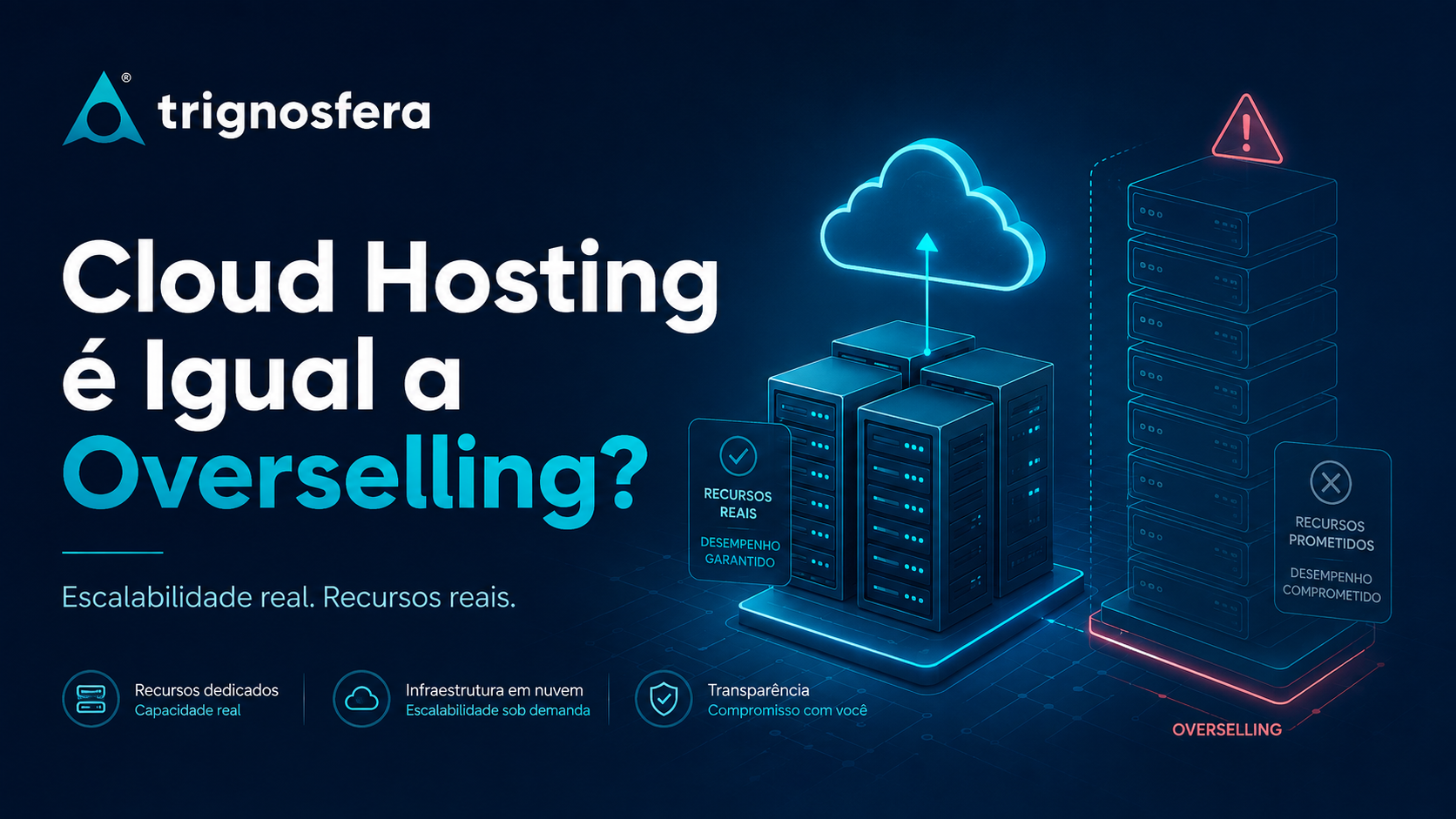 Cloud hosting com recursos reais, infraestrutura estável e crescimento escalável.