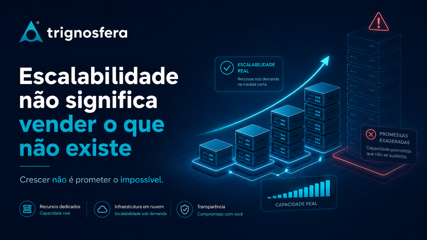 Capacidade planeada para garantir estabilidade previsível num serviço de cloud hosting.