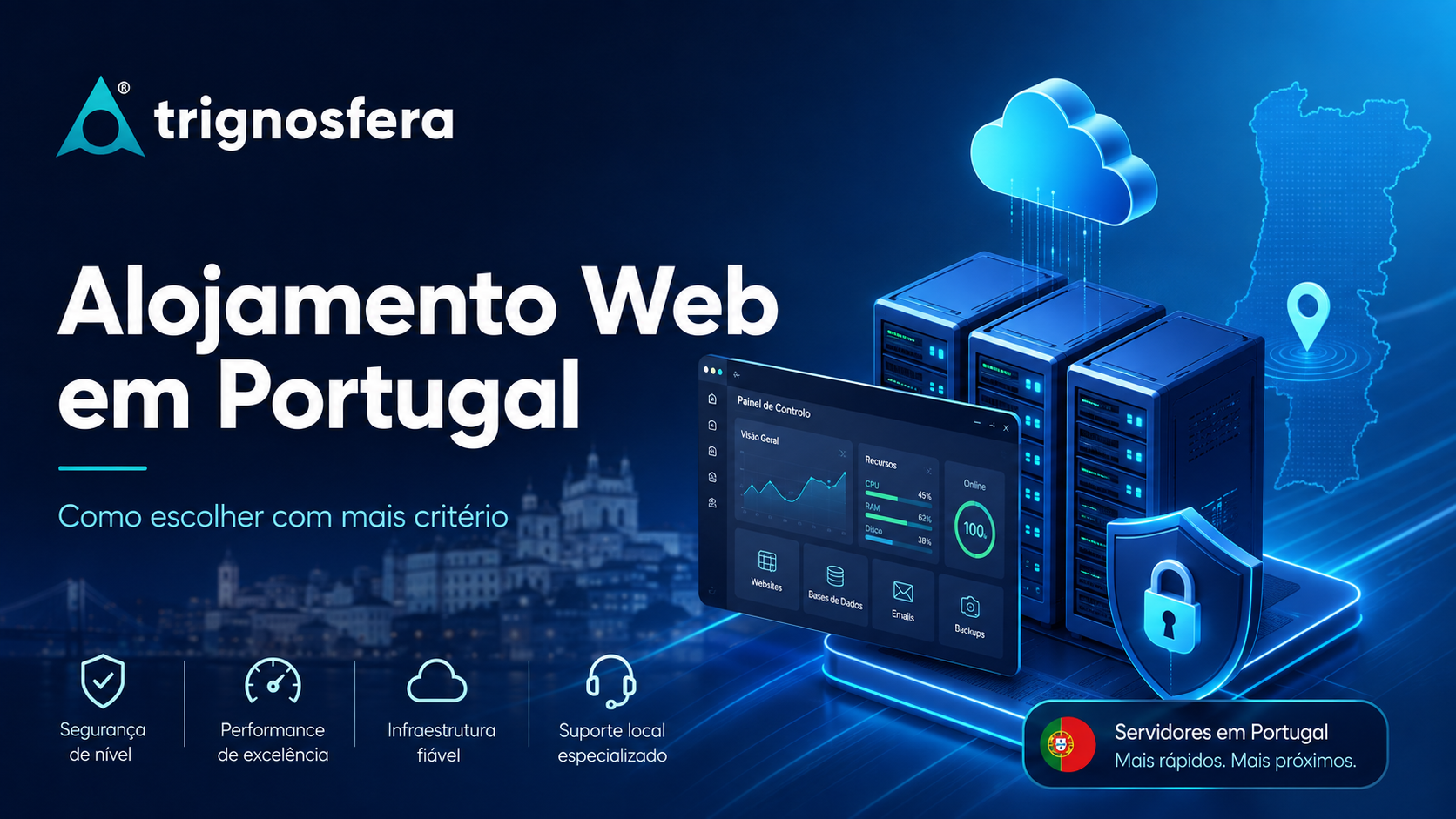 Escolher alojamento web em Portugal com critérios de desempenho, segurança e suporte