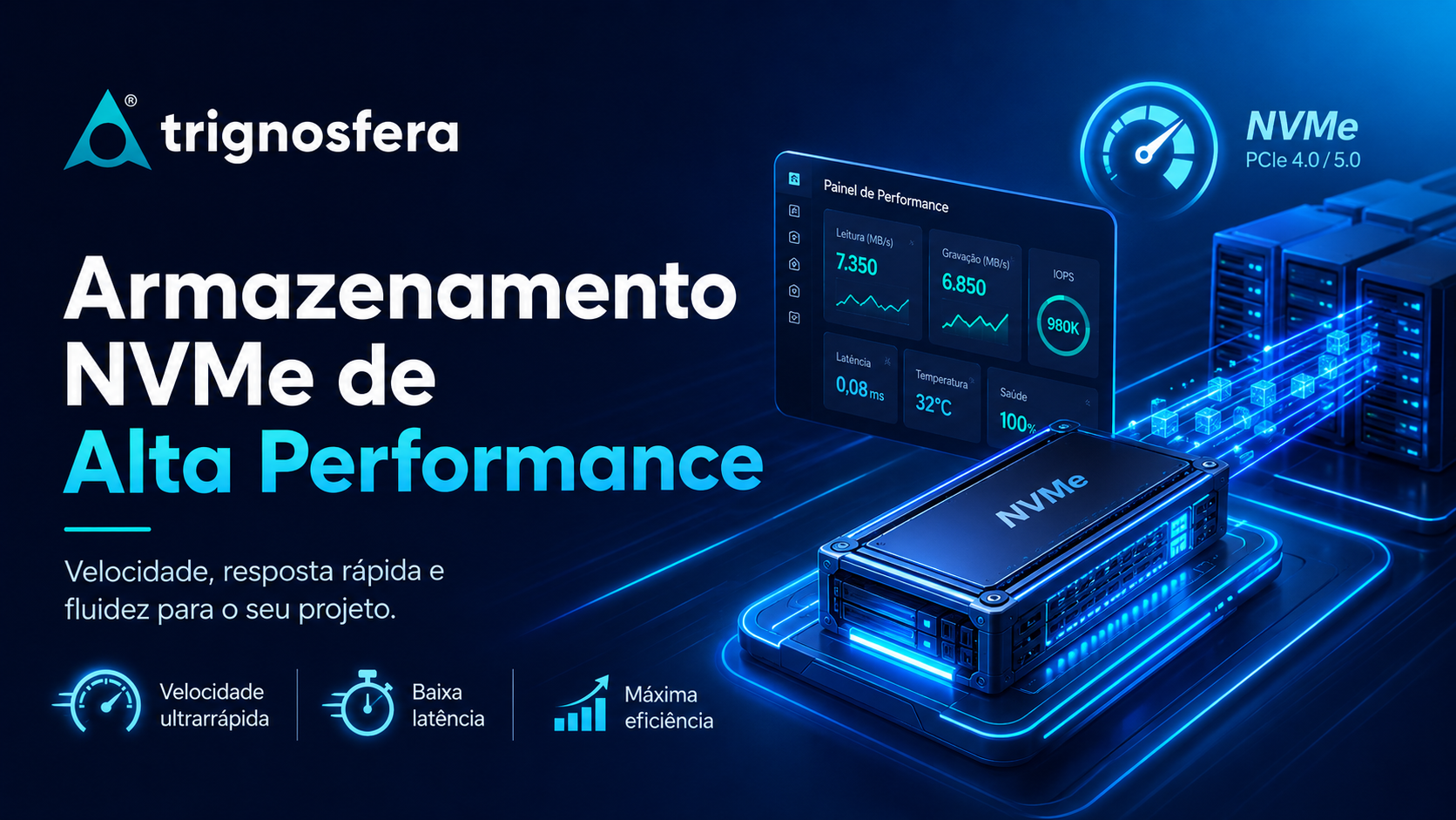 Armazenamento NVMe para maior velocidade e menor latência no alojamento web