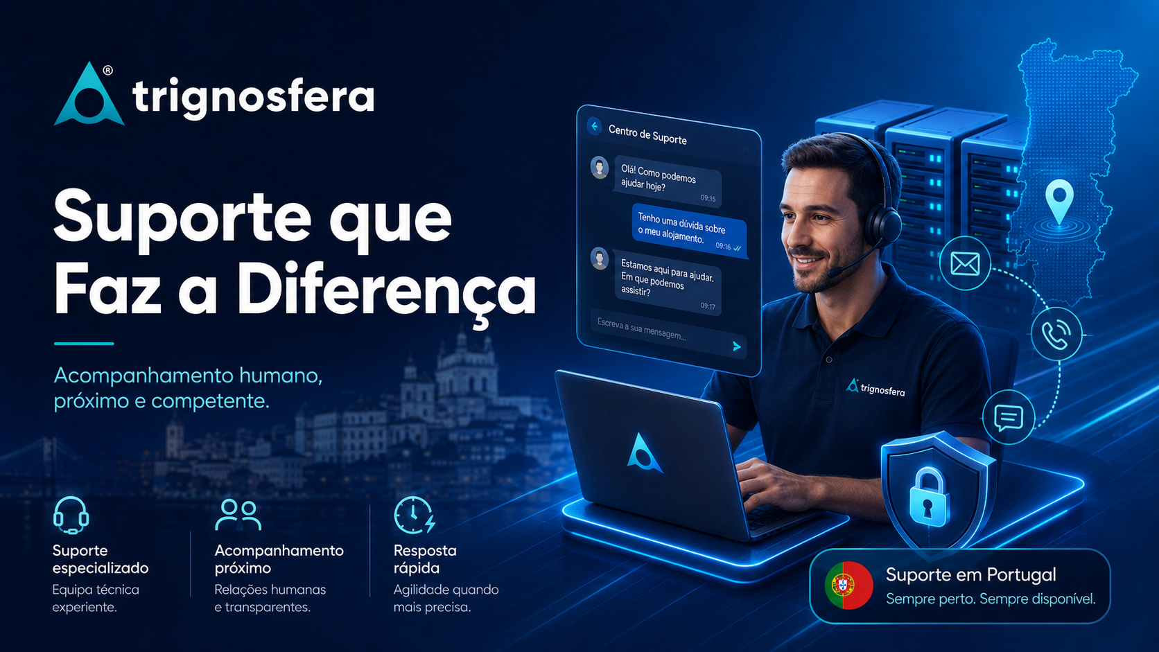 Suporte técnico em português para acompanhamento de serviços de alojamento web