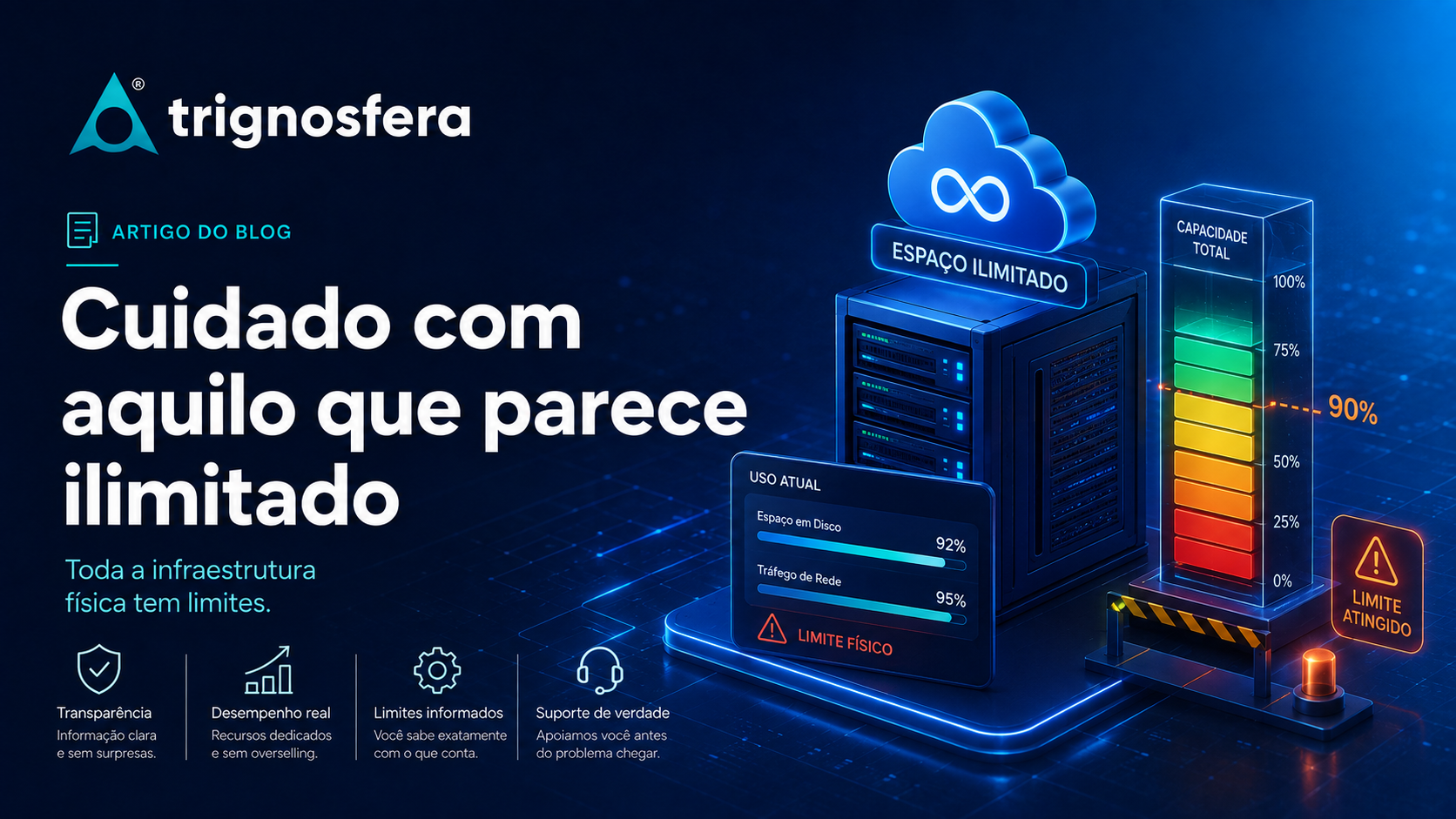 Limites reais de infraestrutura por trás de ofertas de alojamento ilimitado