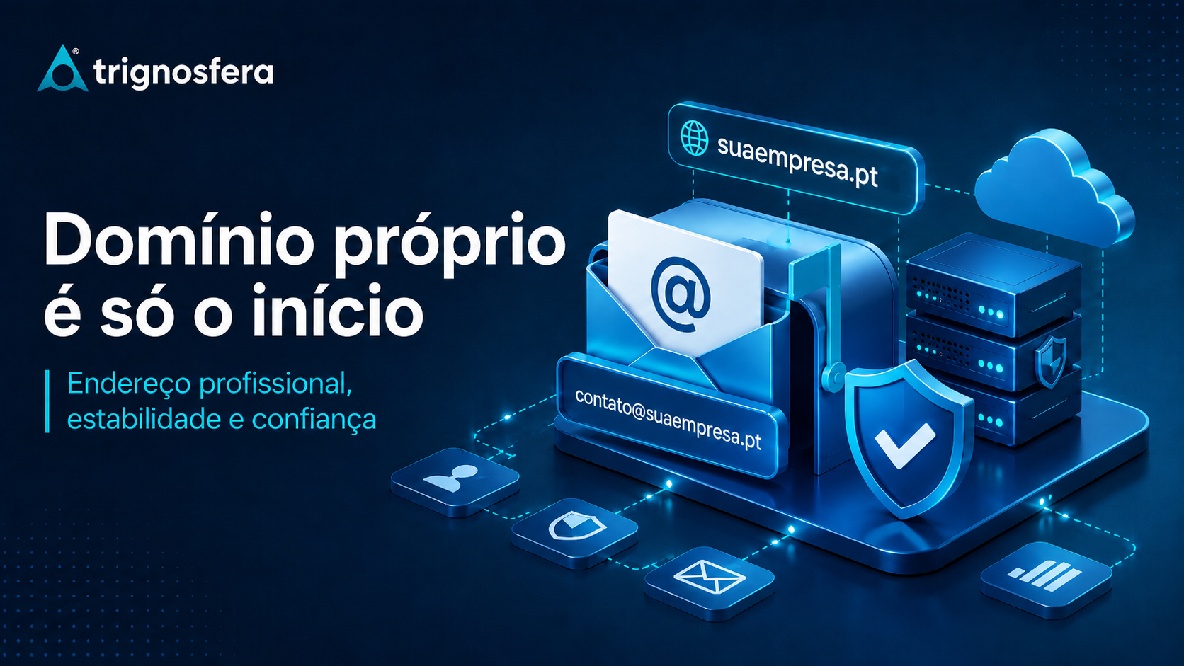Email empresarial com domínio próprio .pt associado a infraestrutura segura e profissional