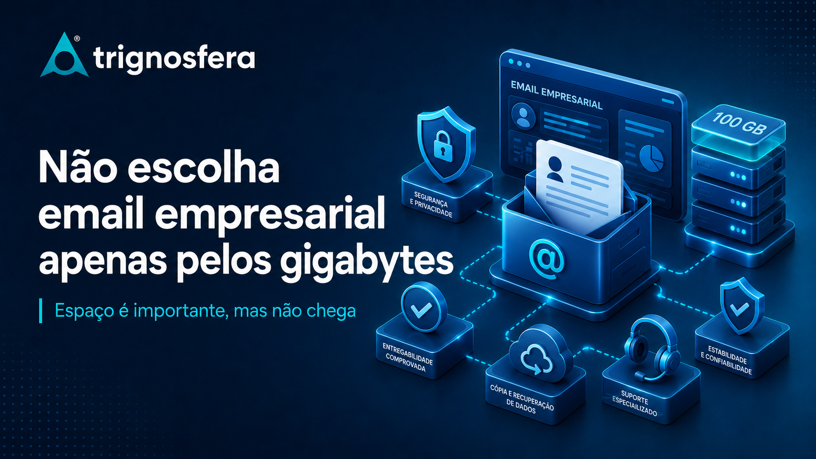 Comparação de email empresarial além do espaço disponível, com foco em segurança e suporte